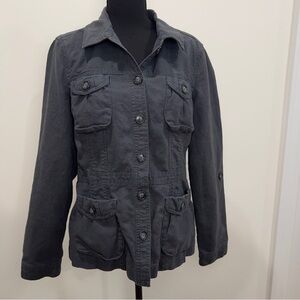 GAP Women's Utility Jacket in Charcoal Gray Size Large Roll Up Sleeves Pockets